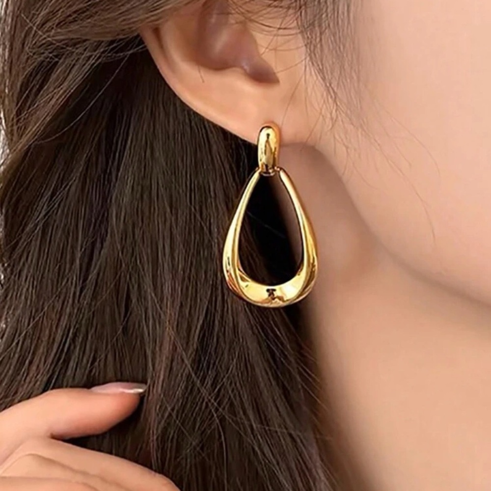 Gold Teardrop Drop Stud Earrings